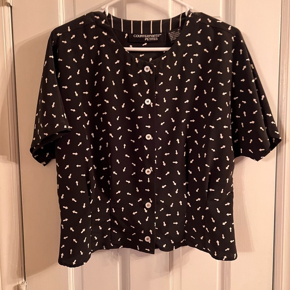 Vintage Circa 1980s Arrow Black Blouse